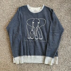 J. Crew Blue For The Love Of Elephants Limited Edition Fleece Sweatshirt Small